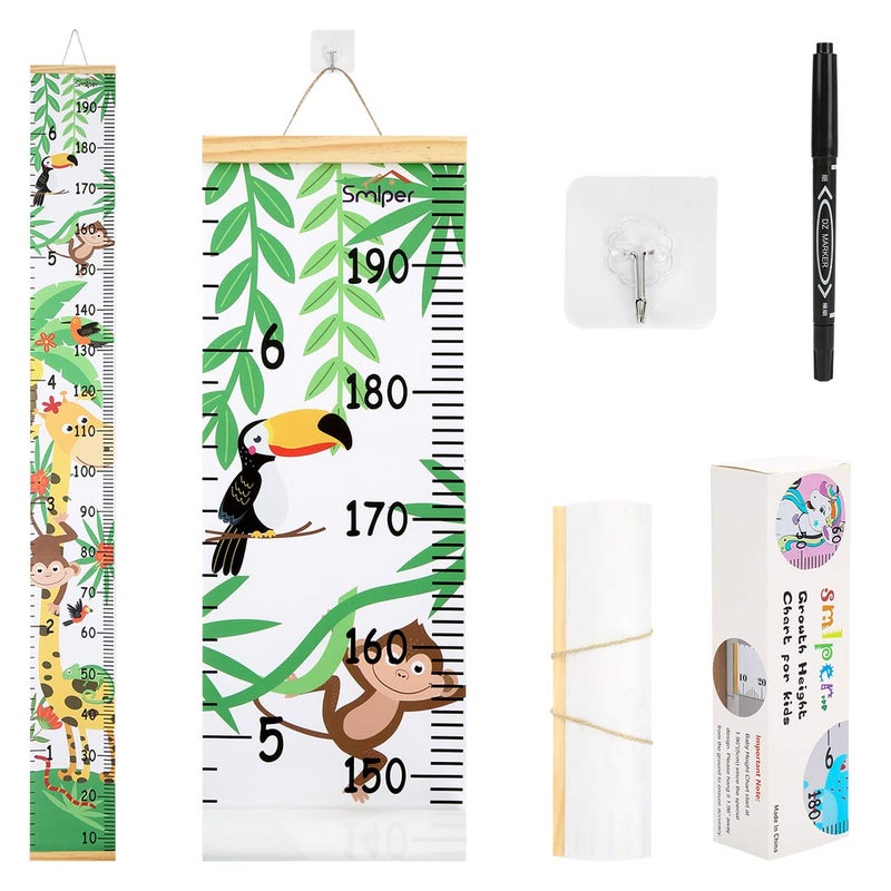 Smlper Growth Chart for Kids,Child Height Chart Ruler for Wall,Wood Frame Fabric Canvas Height Measurement Ruler for Kids Nursery Room,Removable Wall Decor 79"x7.9" - Image 1